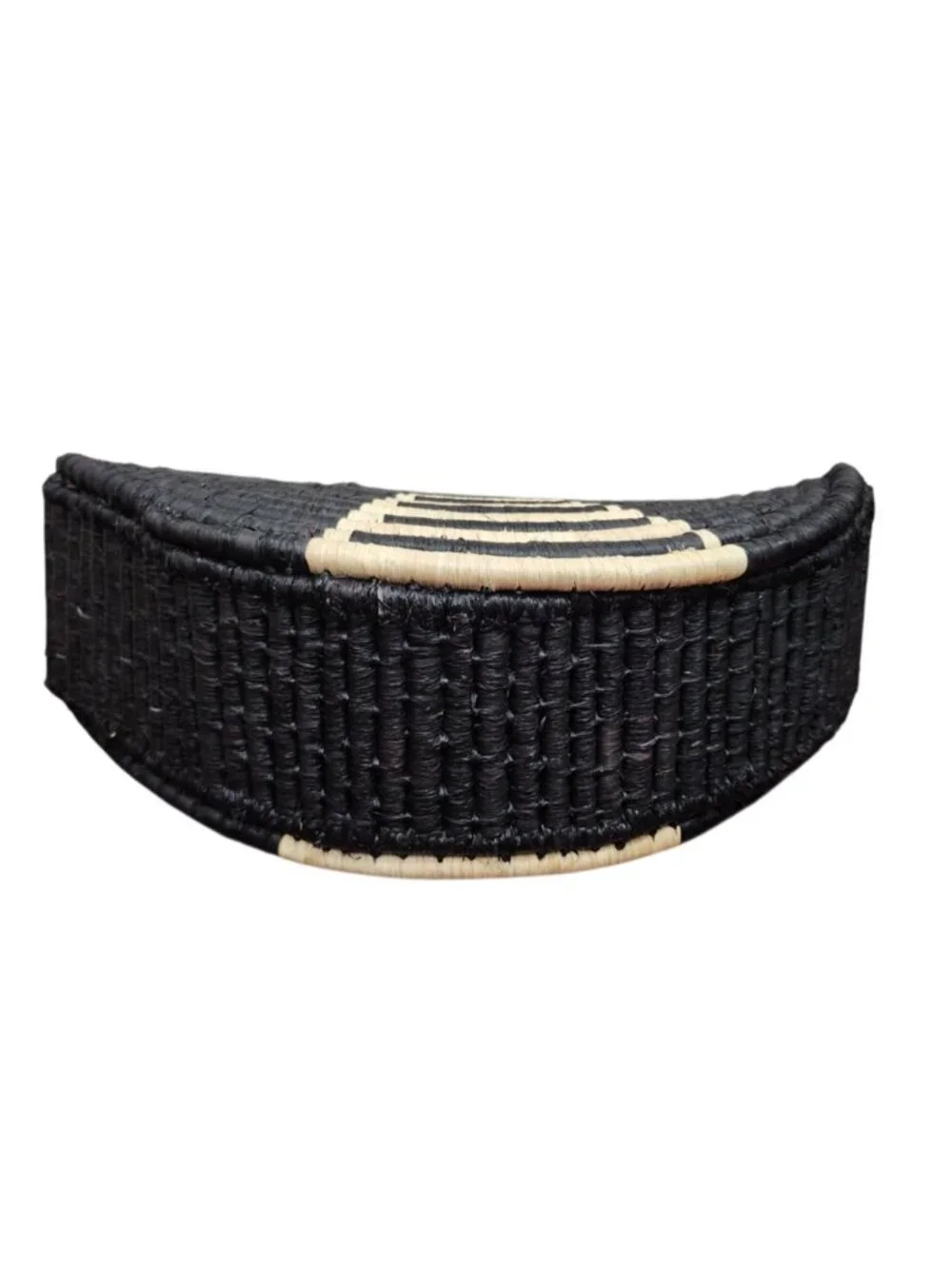 EILAF Large Half Moon Raffia Top Handle Bag Black Woven Straw Clutch Boho Design - Picture 5 of 14